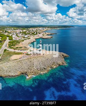Aerial view of Artrutx Lighthouse at south coast of Menorca (Balearic Islands) Stock Photo