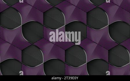 Full frame of 3D of hexagon tiles with black metallic decor and relief materials Stock Photo