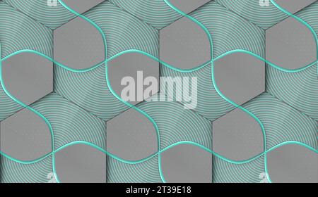 Full frame of 3D of colorful hexagon tiles with relief materials Stock Photo