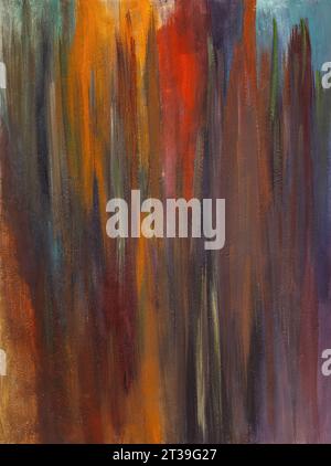 A captivating painting array of vertical brush strokes in warm autumnal shades with subtle metallic undertones. Stock Photo