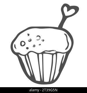 Vector illustration muffin isolated on white background. Sketch art, hand drawn. Stock Vector