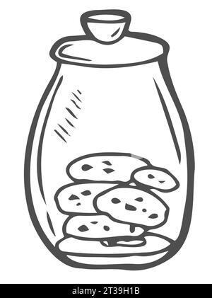 Hand drawn illustration glass jar and cookies. Creative ink art work. Actual vector drawing bake Stock Vector