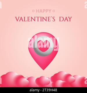 Navigation geotag for Valentine Day. Stock Vector