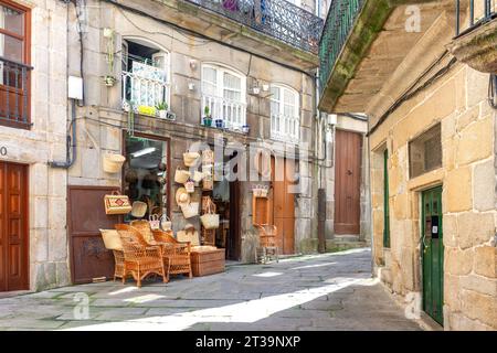 Wicker handicraft shop in Old Town, Vigo, Province of Pontevedra, Galicia, Kingdom of Spain Stock Photo