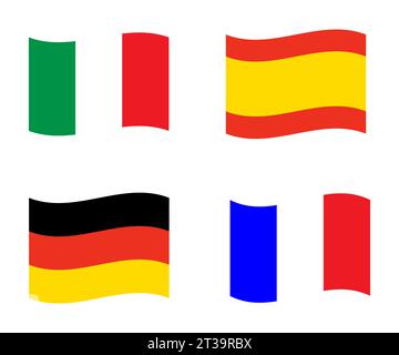 Different Flags of France, Germany, Italy, Spain Stock Vector