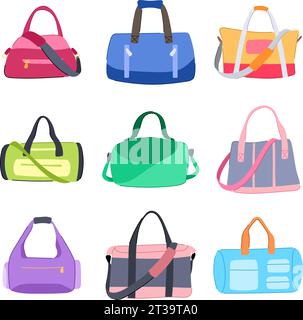 fitness bag set cartoon vector illustration Stock Vector