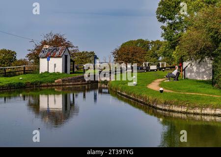 Locks on the Northampton arm of the River Nene, 17 Locks heading down into Northampton, England, UK. Stock Photo