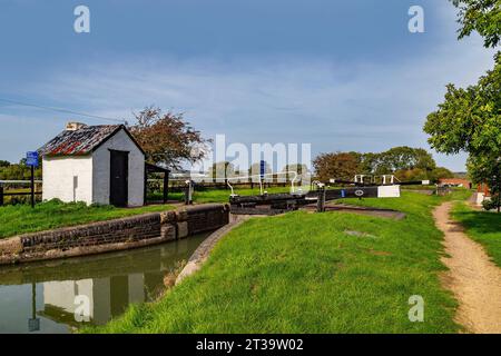 Locks on the Northampton arm of the River Nene, 17 Locks heading down into Northampton, England, UK. Stock Photo