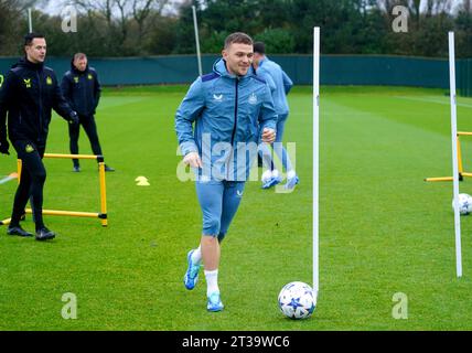 Newcastle United's Kieran Trippier during a training session at the Newcastle United Training Centre, Newcastle. Picture date: Tuesday October 24, 2023. Stock Photo