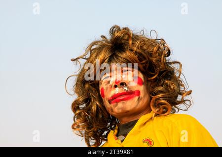 LUANNAN COUNTY OF HEBEI PROVINCE - FEBRUARY 20: During the Chinese Lunar New Year, people wear colorful clothes, yangko dance performances in the stre Stock Photo