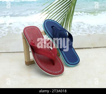 colorful poster shot of trendy flip flops Stock Photo