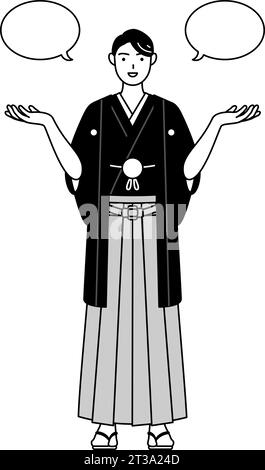 Man wearing Hakama with crest with his hands on his hips, Vector ...