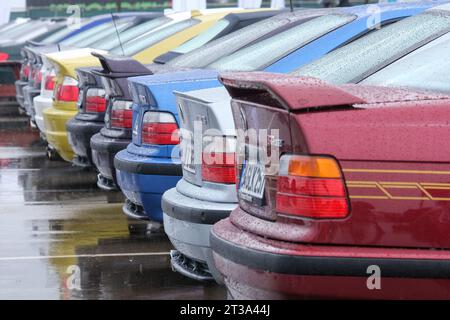 Close up front side view of a old retro vintage sports car BMW. Exterior detail. Stock Photo