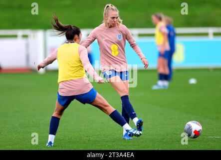 England's Esme Morgan (right) during a training session at St. George's Park, Burton-On-Trent. Picture date: Tuesday October 24, 2023. Stock Photo
