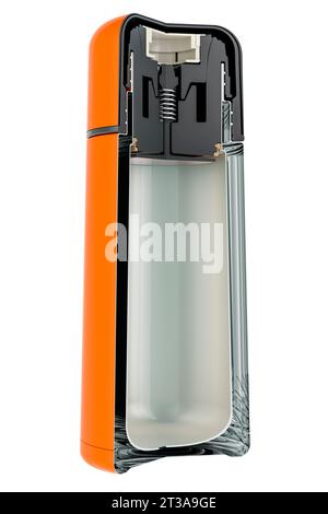 Cross section of thermos, Cutting of Vacuum flask, 3D rendering isolated on white background Stock Photo