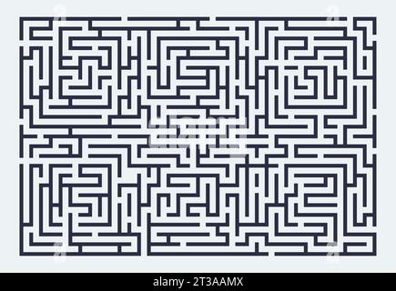 Rectangle maze. Labyrinth with square paths and complicated riddles, maze game with lost direction and way out. Vector illustration. Logical game for leisure time, finding route to exit Stock Vector