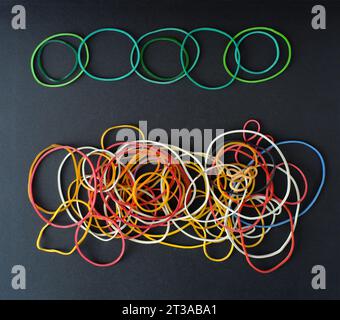 business concept,ecological transformation,thinking outside the box,transformation,human resources,innovation,flat lay with rubber bands,free copy spa Stock Photo