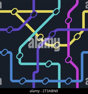 Metro map pattern. Seamless print of underground railway stations with tracks and tunnels, modern city subway map. Vector texture of metro pattern print illustration Stock Vector