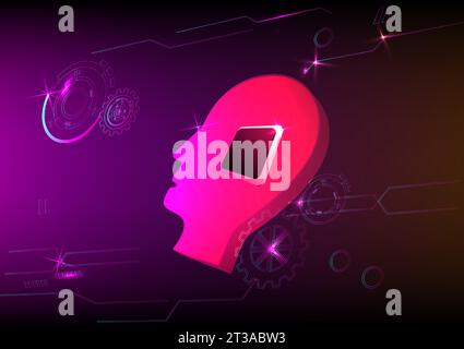 Abstract background cyborg head microchip mechanical intelligent technology electronic science innovation graphic design vector illustration Stock Vector
