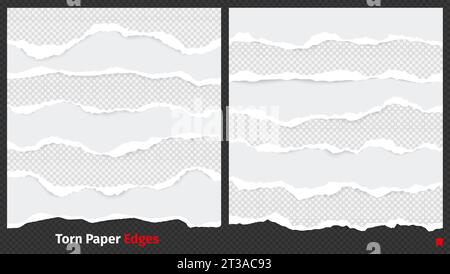 Ripped paper edges. Damaged scrap tattered paper, torn sheet borders with sticky tear scrap elements. Vector texture of edge paper tattered illustration Stock Vector