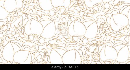 vector illustration Seamless pattern peach fruit and leaves on isolated a white background for Fashionable textile, book cover, Digital interface Stock Vector