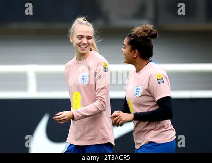England's Esme Morgan (left) during a training session at St. George's Park, Burton-On-Trent. Picture date: Tuesday October 24, 2023. Stock Photo
