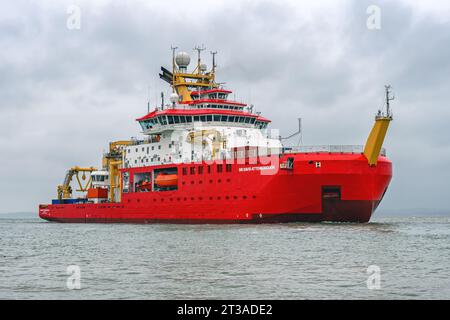 The British Antarctic Survey research vessel RRS Sir David Attenborough, better known as Boaty McBoatface - October 2023 Stock Photo