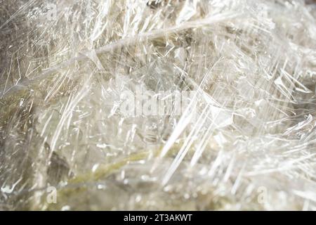 Plastic wrapping foil crumpled , abstract texture close up background Stock Photo