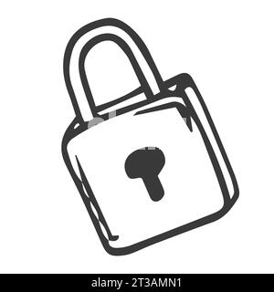 Padlock icon in doodle sketch lines. Safety, protection Stock Vector
