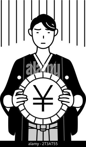 Man wearing Hakama with crest an image of exchange loss or yen depreciation, Vector Illustration Stock Vector