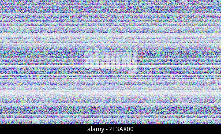 Glitch or static noise texture with white stripes and colored pixels. No signal or TV broadcast error. VHS seamless pattern. Abstract vector backgroun Stock Vector