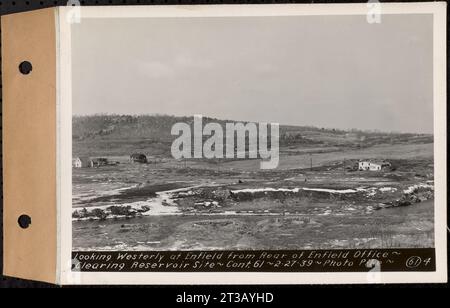 Contract No. 61, Clearing West Branch, Quabbin Reservoir, Belchertown, Pelham, Shutesbury, New Salem, Ware (including in areas of former towns of Enfield and Prescott), looking westerly at Enfield from rear of Enfield Office, Enfield, Mass., Feb. 27, 1939 Stock Photo
