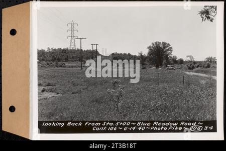 Contract No. 106, Improvement of Access Roads, Middle and East Branch Regulating Dams, and Quabbin Reservoir Area, Hardwick, Petersham, New Salem, Belchertown, looking back from Sta. 5+00, Blue Meadow Road, Belchertown, Mass., Jun. 14, 1940 Stock Photo