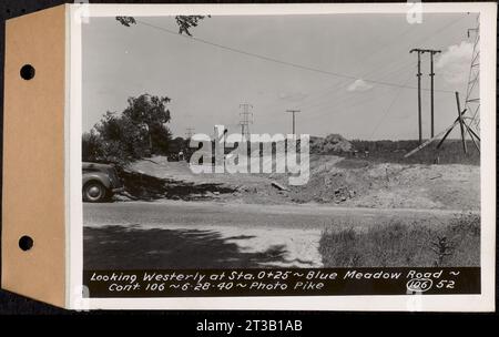 Contract No. 106, Improvement of Access Roads, Middle and East Branch Regulating Dams, and Quabbin Reservoir Area, Hardwick, Petersham, New Salem, Belchertown, looking westerly at Sta. 0+25, Blue Meadow Road, Belchertown, Mass., Jun. 28, 1940 Stock Photo