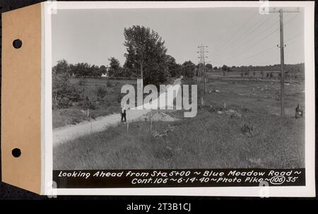 Contract No. 106, Improvement of Access Roads, Middle and East Branch Regulating Dams, and Quabbin Reservoir Area, Hardwick, Petersham, New Salem, Belchertown, looking ahead from Sta. 5+00, Blue Meadow Road, Belchertown, Mass., Jun. 14, 1940 Stock Photo