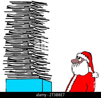 Black Santa is looking at big pile of Christmas wishes Stock Photo