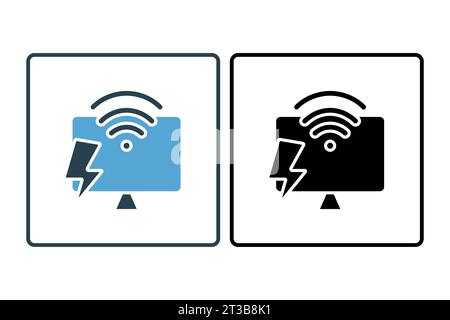 Fast internet icon. computer with wifi and lightning. icon related to speed, network. suitable for web site, app, user interfaces, printable etc. Soli Stock Vector