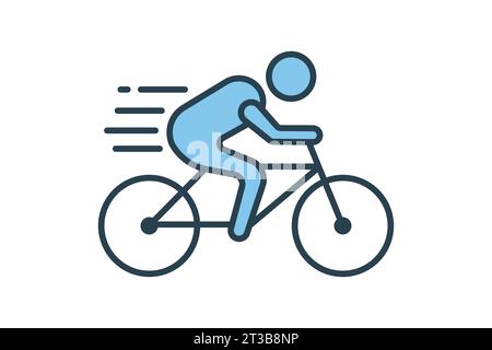 cyclist icon. cyclist on motion. icon related to speed, sport. suitable for web site, app, user interfaces, printable etc. Flat line icon style. Simpl Stock Vector