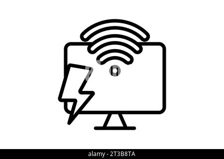 Fast internet icon. computer with wifi and lightning. icon related to speed, network. suitable for web site, app, user interfaces, printable etc. Line Stock Vector
