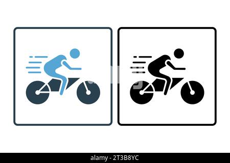 cyclist icon. cyclist on motion. icon related to speed, sport. suitable for web site, app, user interfaces, printable etc. Solid icon style. Simple ve Stock Vector