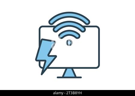 Fast internet icon. computer with wifi and lightning. icon related to speed, network. suitable for web site, app, user interfaces, printable etc. Flat Stock Vector