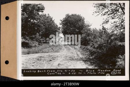 Contract No. 106, Improvement of Access Roads, Middle and East Branch Regulating Dams, and Quabbin Reservoir Area, Hardwick, Petersham, New Salem, Belchertown, looking back from Sta. 41+50, Blue Meadow Road, Belchertown, Mass., Jun. 28, 1940 Stock Photo