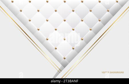 White background. White upholstery leather texture background with beads. Luxury quilted pattern vector. Stock Vector