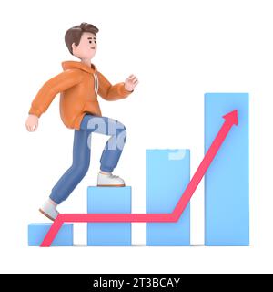 3D illustration of smiling businessman Qadir goes to success.  Concept of financial growth. Dashboard with the analysis of finance.3D rendering on whi Stock Photo