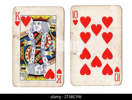 A pair of vintage pontoon (blackjack) playing cards isolated on a white background. Stock Photo
