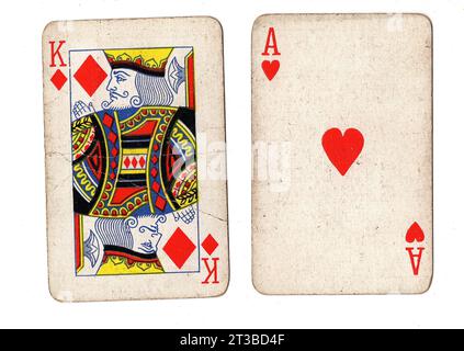 A pair of vintage pontoon (blackjack) playing cards isolated on a white background. Stock Photo