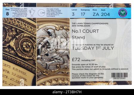 Wimbledon lawn tennis championships ticket,1st July 2014, court number one, no 1 court ticket, England, UK Stock Photo