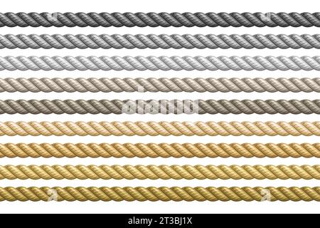 Metal hawser, rope, steel cord of different sizes, silver colored ...
