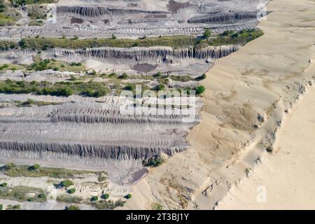 Aerial view over exploited and devastated landscape of the Nochten opencast pit, lignite mine near Weißwasser / Weisswasser, Saxony, Eastern Germany Stock Photo