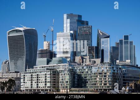 London, UK.  24 October 2023.  A general view of the skyscrapers in the City of London.  The Financial Conduct Authority (FCA) and Prudential Regulation Authority (PRA) have announced that the cap on bankers' bonuses is being removed from 31 October.  Introduced in 2014 when the UK was part of the EU, the cap was designed to curb excessive risk taking in the financial services industry.  Critics say that the move will benefit wealthy people at a time when many households are struggling with the cost of living.  Credit: Stephen Chung / Alamy Live News Stock Photo